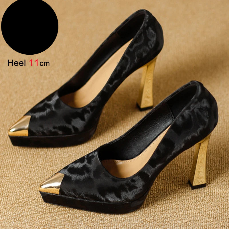 Fashion Women's Shoes Thin Block Heels 11cm Pointed Toe Shallow Mouth Ladies Pumps Party Shoes