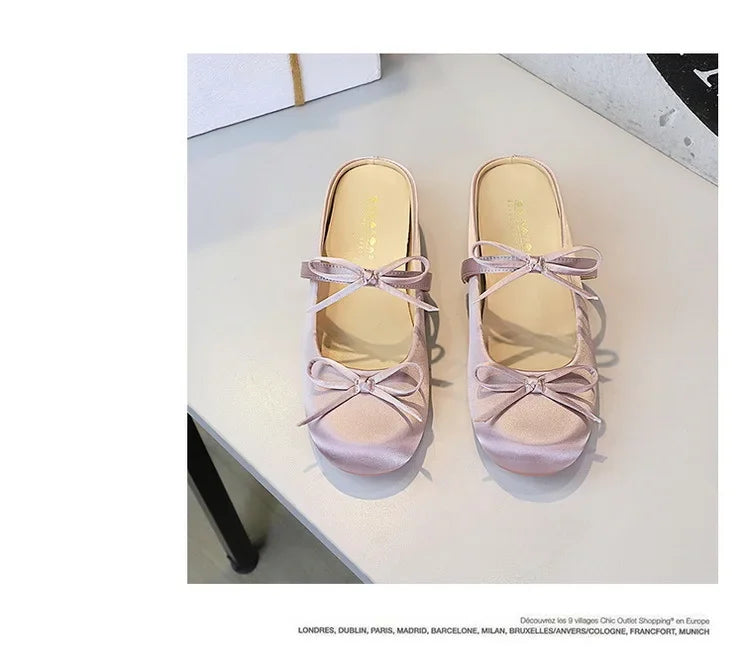 Ladies Slippers Bowknot Silks Satins Women Shoes Round Head Women Sandals Summer Shoes Women Slippers