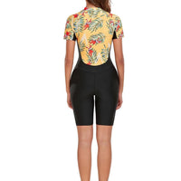 Swimwear Women O Neck Half Zipper Beachwear Printed Spliced Bathing Suit Short Sleeve Bodysuit Summer