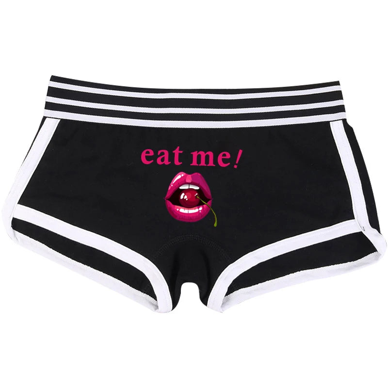 Fashion Girls Boxer EAT ME Cherry In The Mouth Cotton Underwear Sexy Boys shorts for Women Ladies Shorts Comfortable Home Panties