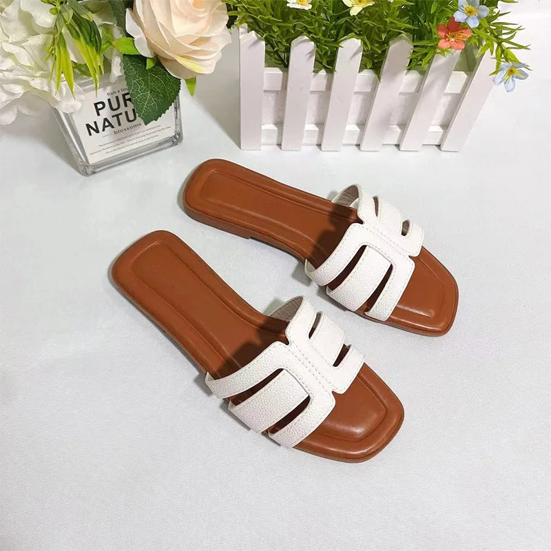 Fashion Design Slippers Outdoor Leisure Versatile And Comfortable Luxury Brand Simple Flat Bottom Square Head Slippers