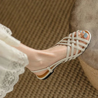 Retro Style Roman Woven Sandals Women Flat Low Heel Pure Color Breathable Casual Shoes Flats - Natalia Home Fashion