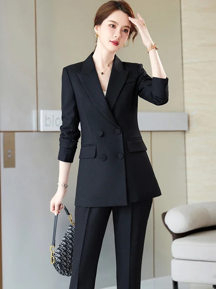 Ladies Business 2 Piece Blazer Suit Female Long Sleeve Jacket + Trouser Women Pant Suit Office Work Wear - Natalia Home Fashion