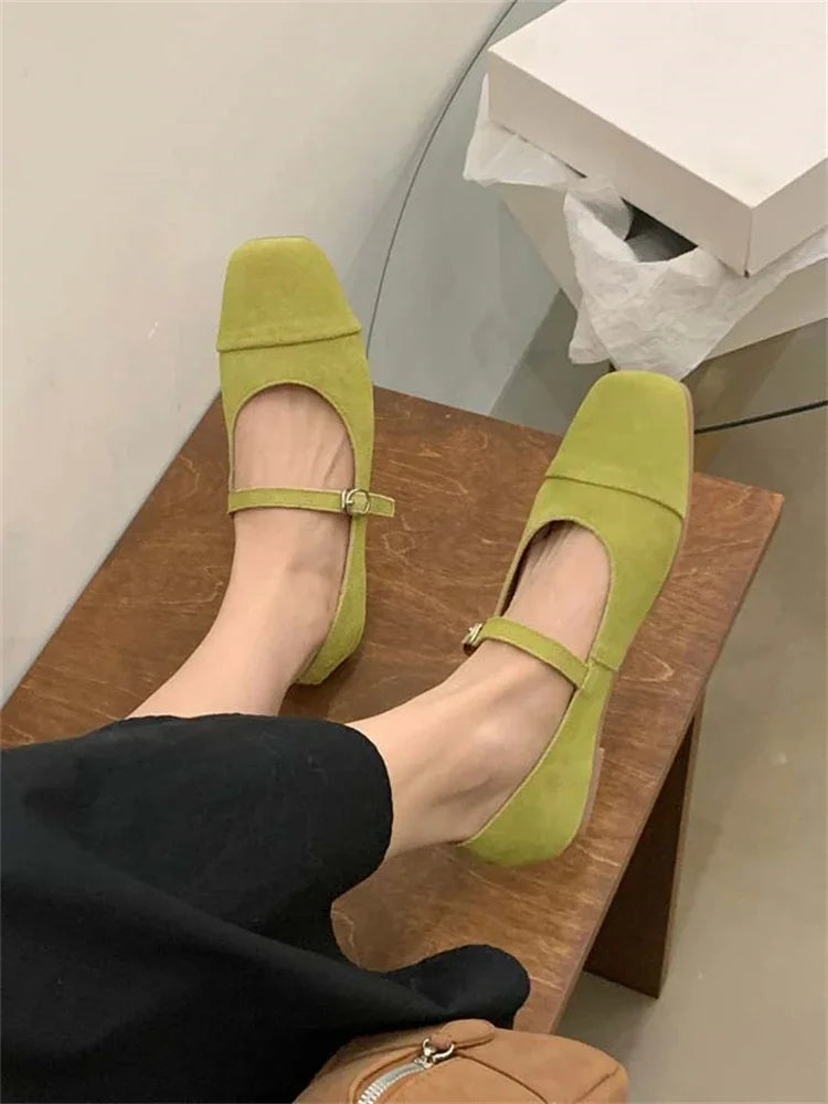 Streetwear Velvet Mary Jane Shoes for Women Casual Ballet Flats Pumps Female Ladies Loafers Buckle Single Mules