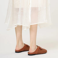 Versatile woven closed-toe sandals with bow and hollow-out design, new summer breathable soft-soled women's sandals
