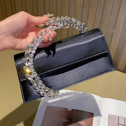 Luxury Diamond studded Banquet Bag Versatile Silk Satin Small Square Bag Luxury Sparkling Diamond Clutch Bag Crossbody Bag