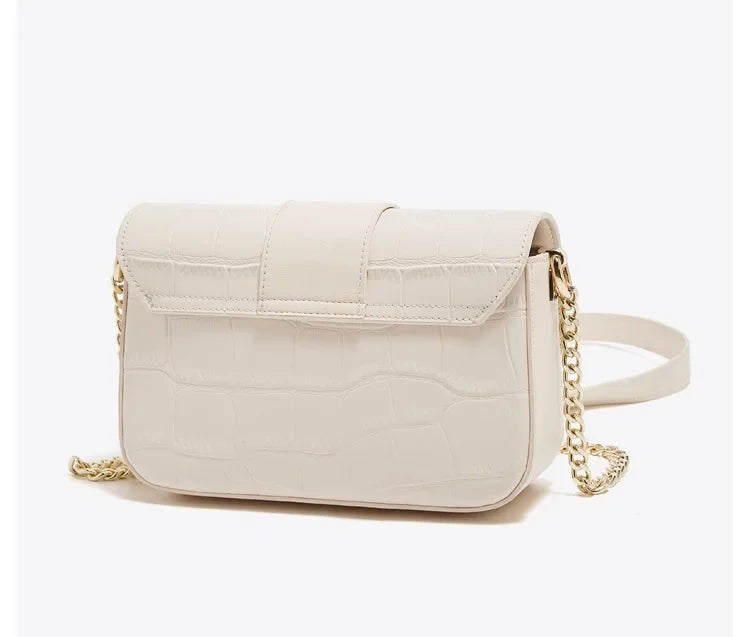 Luxury Two-Layer Cow Leather Handbag Women's Trendy Chain Crossbody Phone Bag Single Shoulder Bag Neutral Minimalist Style