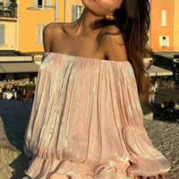 LGRQ 2026 Summer Women Dress Romantic French-style Lantern Sleeves Off-shoulder Mermaid Dress With Shiny Silk Unique Design Natalia Home Fashion    Natalia Home Fashion