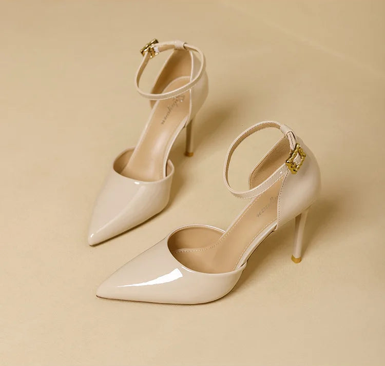 Pointy Toe Elegant Women Shoes Stilettos Office Sandals For Ladies Cover Heel Ankle Strap Sandals