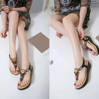 Sandals Women PU Flip Flops Casual Shoes Woman Beading Elastic Band Wedges Sandals Ethnic Style Fashion Flats - Natalia Home Fashion