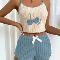 2 pcs Pajamas Set for Women Casual Simple Ground Wool Halter Vest Shorts Set Home Wear Sleepwear Lounger wear