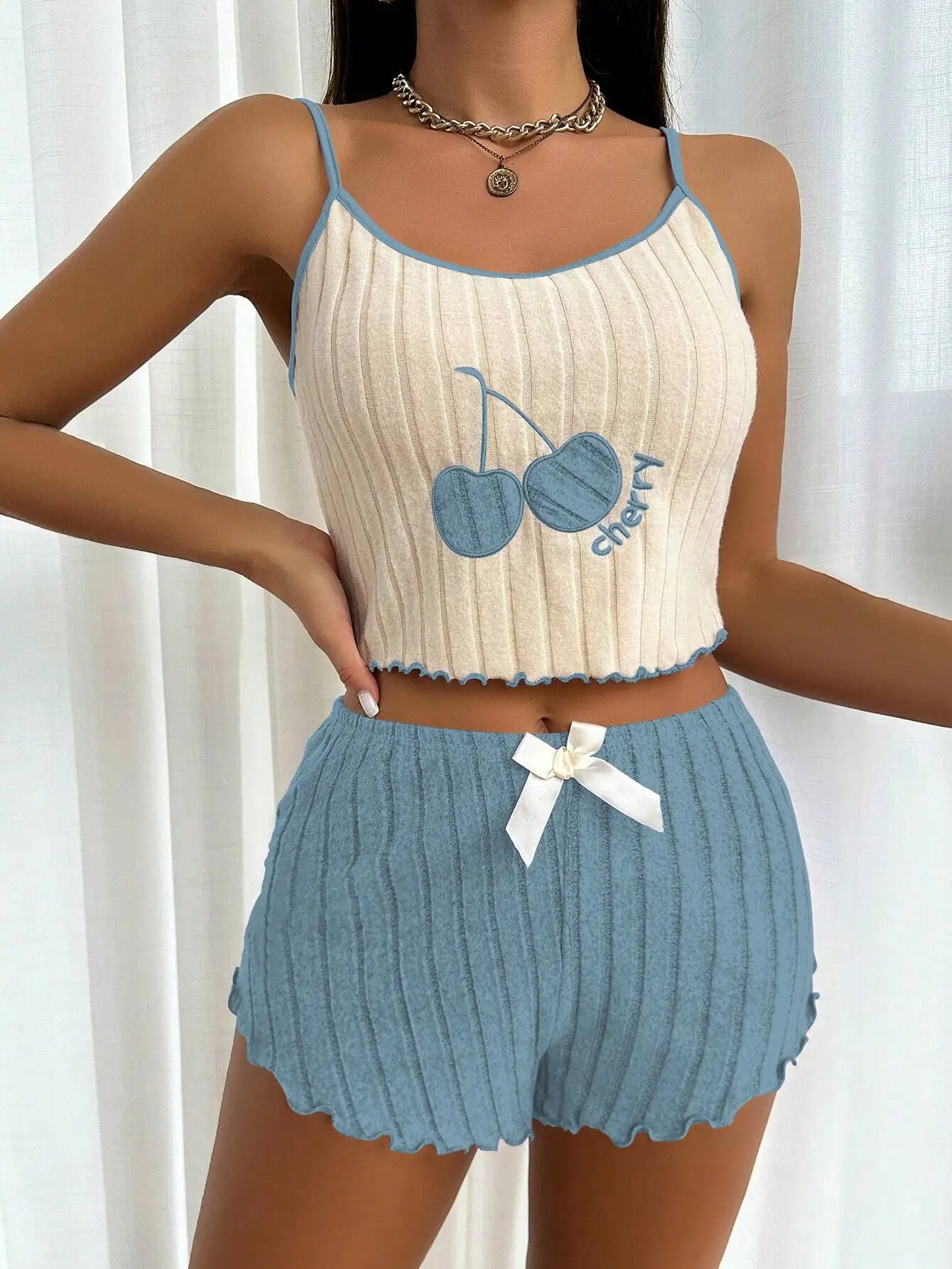 2 pcs Pajamas Set for Women Casual Simple Ground Wool Halter Vest Shorts Set Home Wear Sleepwear Lounger wear