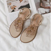 Womens Bohemian Floral Rhinestone Sandals Elegant Crystal Flower Décor Elastic Ankle Strap Soft Cushioned Insole Non Slip Sole