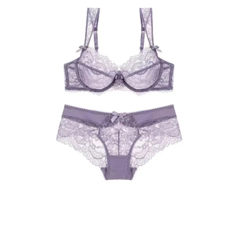 Comfortable Thin Brassiere Embroidery Bras Underwear Set Sexy C D Cup Plus Size Bra Set Women Lingerie Lace Black