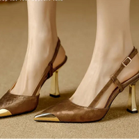 Women's Pumps Sexy Stiletto Sandals Fashion Metallic Pointed Toe Rear Hollow Out High Heels Single Shoes Lady Sandals