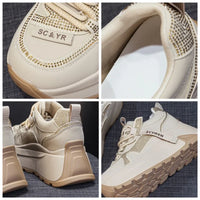 Chunky Sneakers Platform Heel Women Casual Shoes Leather Comfortable Walking Shoes Warm Fur Winter Shoes