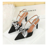 French Style Velvet Pointed Toe High Heels Hollow out Embroidery Butterfly Knot Party Shoes Women's Low Heel Single Shoes
