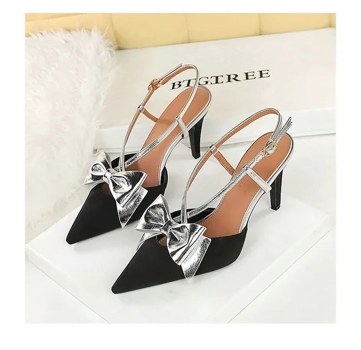 French Style Velvet Pointed Toe High Heels Hollow out Embroidery Butterfly Knot Party Shoes Women's Low Heel Single Shoes