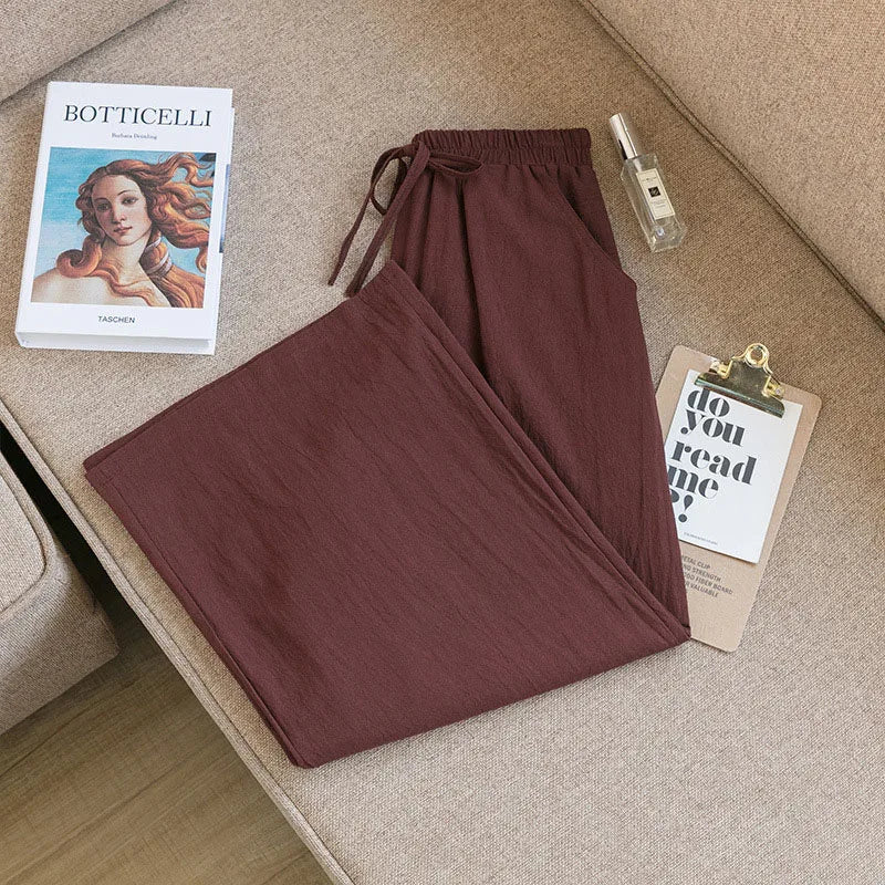 Casual Baggy Wide Leg Trousers Women Summer Thin Comfy Breathable Ankle Length Pants Vintage Loose Cotton Linen Straight Pants