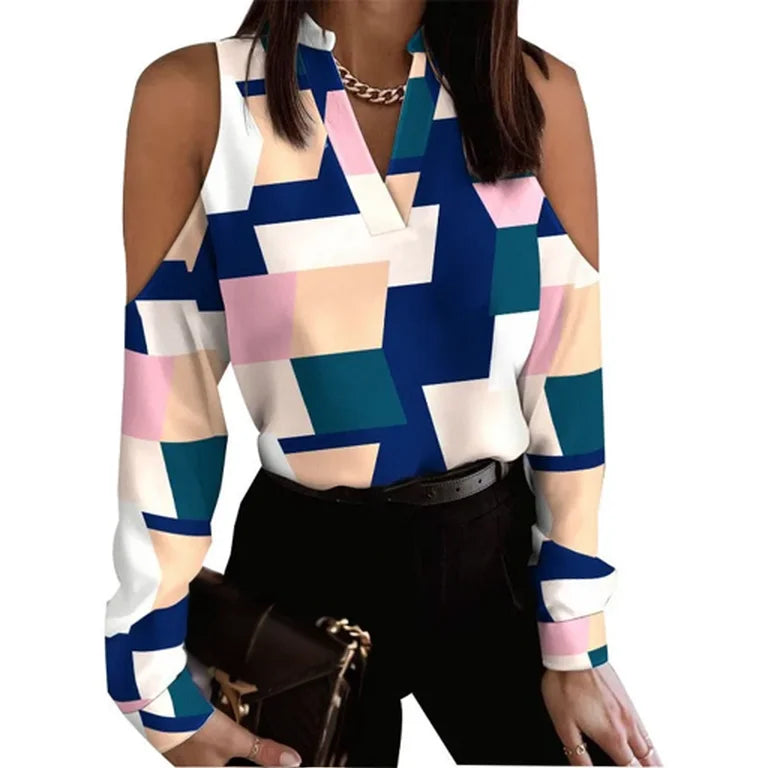 Long Sleeve Lace-up Shirt Women's Fashion Trendy Floral Print Loose Fit Semi formal Blouse