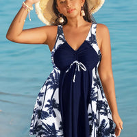 Oversize Bikini for Women Print Patchwork Dress Split Swimsuit V-neck Suspender Backless Beach Vacation Swimwear Summer