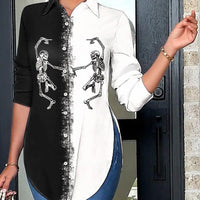 Fashion Print Button Shirts Top For Women 2022 Autumn Long Sleeves Casual Office Elegant Lady Slim Shirt Clothes Irregular Tops Natalia Home Fashion   Black-white-XXL Natalia Home Fashion