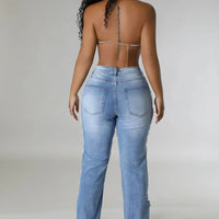 Heavy Duty Denim Jeans Women's High Waist High Elasticity Hole Punching Beading Long Pants Trendy Spicy Girl Style