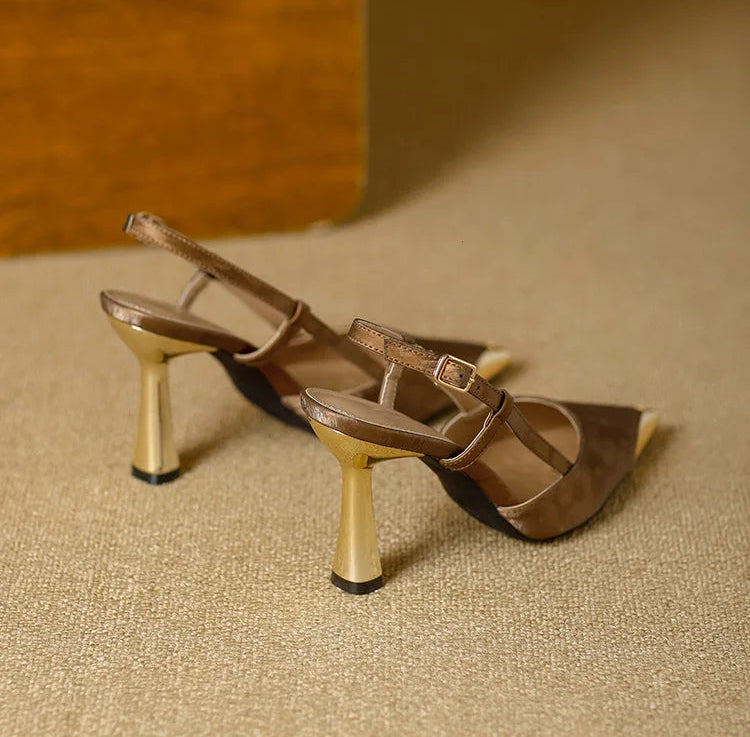 Women's Pumps Sexy Stiletto Sandals Fashion Metallic Pointed Toe Rear Hollow Out High Heels Single Shoes Lady Sandals