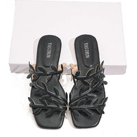 Leaf Pattern Women's Sandals Outdoor Wear New Style Beach Flat Bottom Slip-On Holiday Comfortable Breathable Flats
