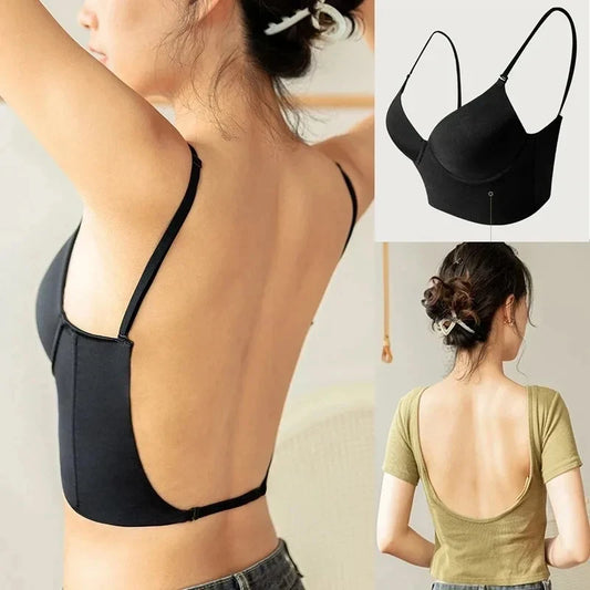 Women Invisible Bra Deep U Plunge Bras Backless Top for Dresses Sexy Lingerie with Transparent Strap Push Up Strapless Under wear