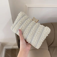 Vintage Pearl Women Handbag Diamond Evening Bag Luxury Wedding Bridal Ladies Clutch Chain White Shoulder Dress Dinner Bag
