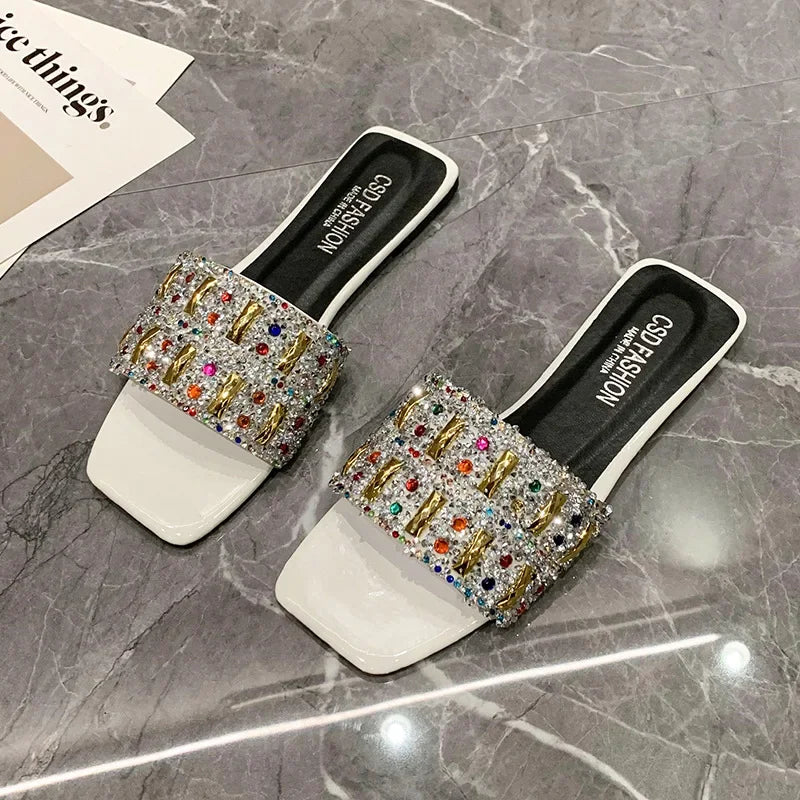 Slippers for Women Shiny Rhinestone Sandals Women Outdoor Beach Casual Shoes Sexy Fashion Flats