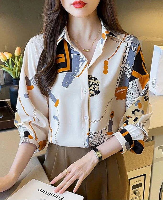 Spring Chiffon Shirt Women's Long-sleeved Printed Color Niche Chiffon