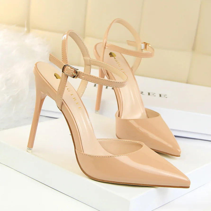 Women 10.5cm High Heels Sandals Lady Metallic Gray Patent Leather Stripper Ankle Strap Sandals Wedding Fetish Nightclub Shoes