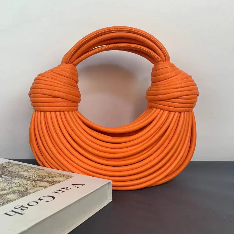 Fashionable Hand-Knitted Noodle Bag Women's Shoulder Bag Urban Minimalist Style Dumpling Bag Versatile Knot Design PU Material