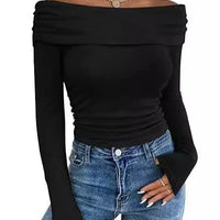 Women's Sexy Off-shoulder Slim Long-sleeved Base One-shoulder Top T-shirt
