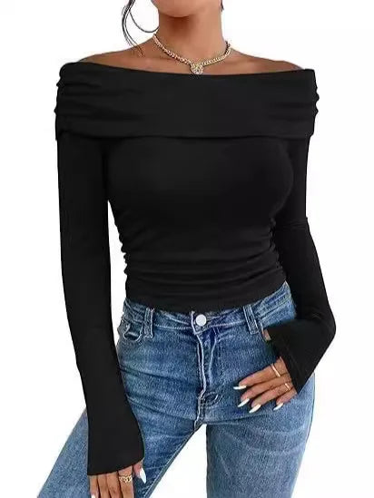 Women's Sexy Off-shoulder Slim Long-sleeved Base One-shoulder Top T-shirt