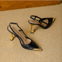 Women's Pumps Sexy Stiletto Sandals Fashion Metallic Pointed Toe Rear Hollow Out High Heels Single Shoes Lady Sandals