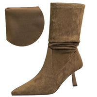 Women Pleated Elastic boots Woman Stiletto 6.5 CM High heel boots Suede Ankle boots Fashion Pointed short boots