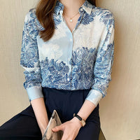 French Printed Lapel Shirt Long Sleeve Loose Mulberry Silk Top Temperament Commuting Shirt Women's Summer Style