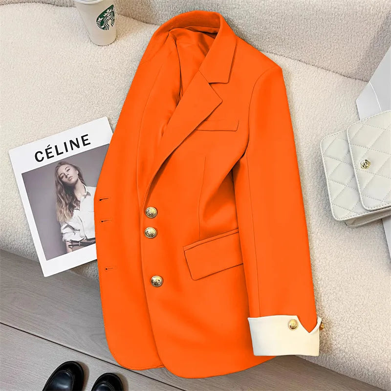 Fashion Women’s Casual Elegant Trendy Solid Color Single-breasted Long Sleeve Suit Blazers Female Clothes Coats Tops - Natalia Home Fashion