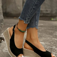 Women's Platform Sandals Summer New Large Size Fish Mouth Slope Heel Stones Pattern Shoes Thick Bottom Clog Casual Slip-On