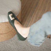 Woman Square Toe Low Heeled Metal Decoration Red Mary Janes Cute Casual Ballerina Female Flats Elegant Soft Soled Flat Shoes