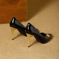 French Style Single Shoes Spring Women Pumps New Pointed Toe Shallow Mouth Metallic Buckle Commuting Shoes Stiletto Single Shoes