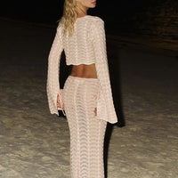 Sexy Knit V-neck Long Sleeve Lace-up Top Beach Half Skirt Two-piece  Summer Women's Casual Outfit Swimsuit Cover Up Set