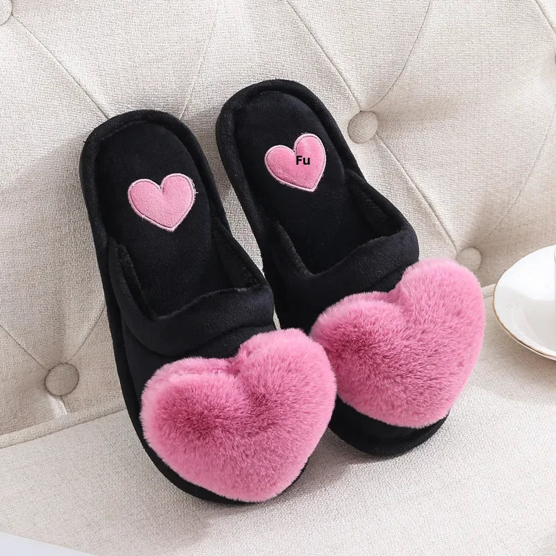 Warm Cotton Slippers Women's Cartoon Peach Heart Design Floor Anti-slip Home Slippers For girls - Natalia Home Fashion
