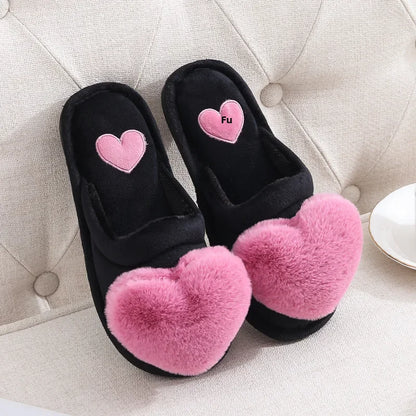 Warm Cotton Slippers Women's Cartoon Peach Heart Design Floor Anti-slip Home Slippers For girls - Natalia Home Fashion