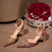 Crystal Women Wedding Shoes Rhinestone High Heels Ankle Strap Stilettos Women Crystal Party Dress Sandals
