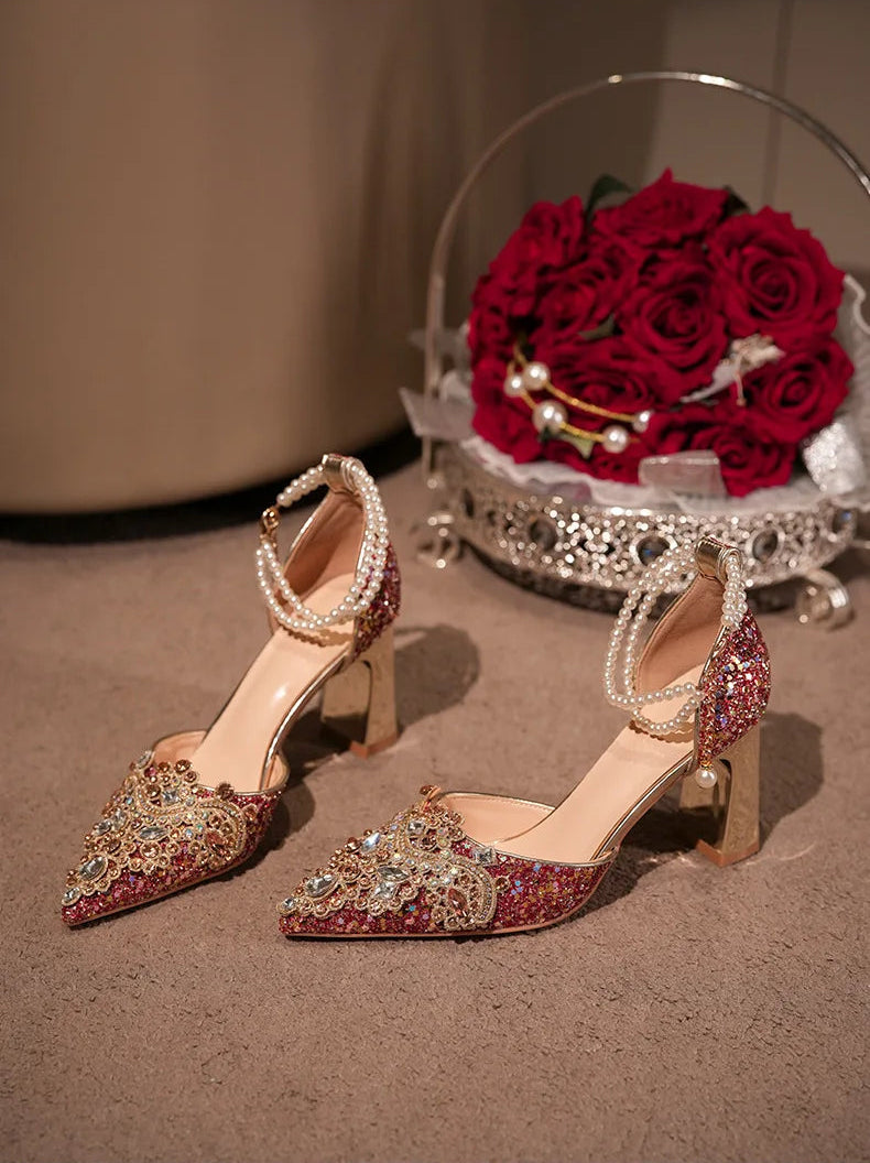 Crystal Women Wedding Shoes Rhinestone High Heels Ankle Strap Stilettos Women Crystal Party Dress Sandals