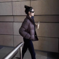 Short Puffer Jacket Women's Thick Outerwear Small Size Stand Collar Bread Style down Coat - Natalia Home Fashion